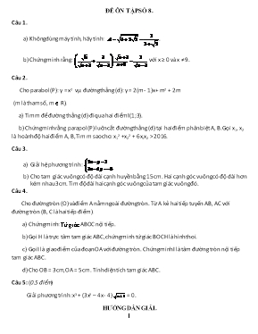 Đề ôn tập môn Toán Lớp 9 - Đề số 8 (Có đáp án)